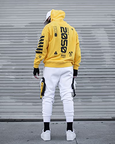 Fabric of the Universe Techwear Graphic Cyberpunk Streetwear Fashion Hoodie (Yellow Y-2050, Medium, m)