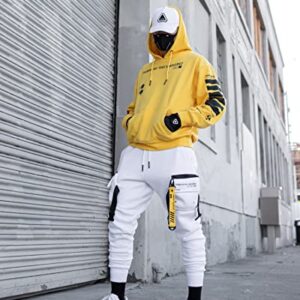 Fabric of the Universe Techwear Graphic Cyberpunk Streetwear Fashion Hoodie (Yellow Y-2050, Medium, m)