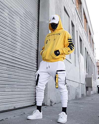 Fabric of the Universe Techwear Graphic Cyberpunk Streetwear Fashion Hoodie (Yellow Y-2050, Medium, m)