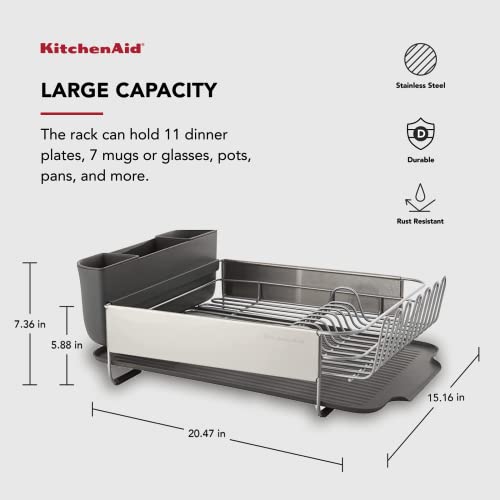 KitchenAid Full Size Stainless Steel Dish-Drying Rack, 20.47-Inch, Gray