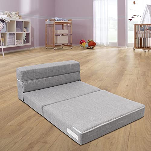 ANONER Folding Sleeper Chair Sofa Bed Lazy Couch with Pillow, Twin Size, Light Gray