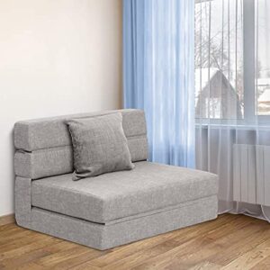 ANONER Folding Sleeper Chair Sofa Bed Lazy Couch with Pillow, Twin Size, Light Gray