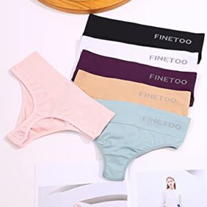 FINETOO 6 Pack High Waisted Thongs for Women, Nylon Spandex Panties Breathable Soft Stretchy Underwear High Rise S-XL (L)