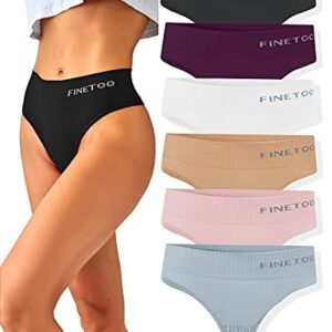 FINETOO 6 Pack High Waisted Thongs for Women, Nylon Spandex Panties Breathable Soft Stretchy Underwear High Rise S-XL (M)