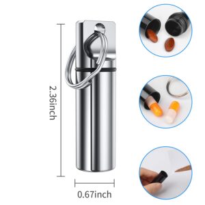 Small Pocket Pill Box Keychain, Aluminium Alloy Portable Mini Pill Organizer Case Container for Purse, Waterproof Metal Pill Holder Medicine Bottle for Outdoor Camping Travel (Silver)