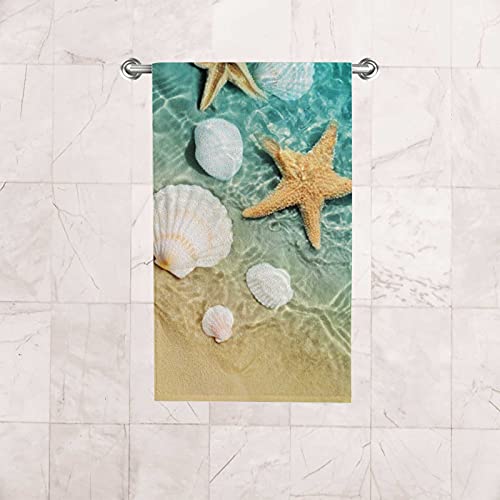 My Daily Seashells Starfish Hand Towel Set of 2, Beach Nautical Face Towel Thin Washcloths 30x15 inch, Portable Absorbent Soft Towels for Gym Yoga Spa Bathroom Decor