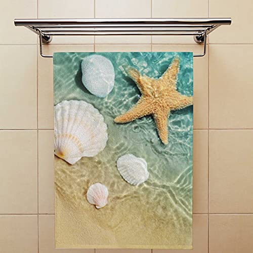 My Daily Seashells Starfish Hand Towel Set of 2, Beach Nautical Face Towel Thin Washcloths 30x15 inch, Portable Absorbent Soft Towels for Gym Yoga Spa Bathroom Decor