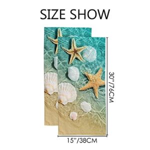 My Daily Seashells Starfish Hand Towel Set of 2, Beach Nautical Face Towel Thin Washcloths 30x15 inch, Portable Absorbent Soft Towels for Gym Yoga Spa Bathroom Decor