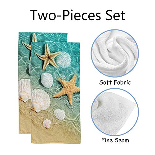 My Daily Seashells Starfish Hand Towel Set of 2, Beach Nautical Face Towel Thin Washcloths 30x15 inch, Portable Absorbent Soft Towels for Gym Yoga Spa Bathroom Decor