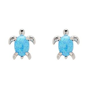 pura vida silver-plated opal sea turtle stud earrings - blue stone, sterling silver posts - 1 pair