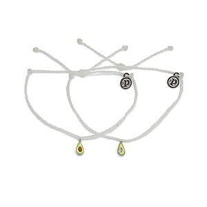 pura vida silver-plated bff avocado bracelet set - adjustable band, brand charm - pack of 2, white