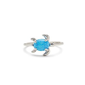 pura vida silver-plated opal sea turtle ring w/blue stone - brass base, stylish design - size 9