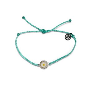 pura vida silver-plated meadow daisy bracelet - adjustable band, coated brand charm - seafoam