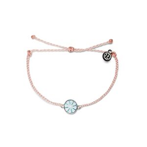 pura vida silver-plated cameo flower bracelet - adjustable band, coated brand charm - baby pink