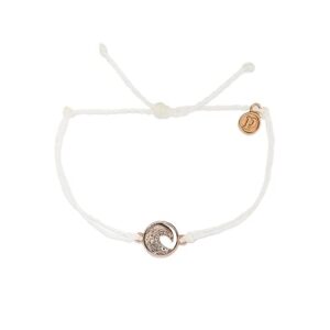 pura vida rose gold-plated swell waves bracelet - adjustable band, coated brand charm - white