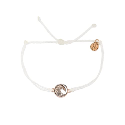 Pura Vida Rose Gold-Plated Swell Waves Bracelet - Adjustable Band, Coated Brand Charm - White