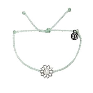 pura vida silver-plated magnolia bracelet w/pearl - adjustable band, brand charm - winterfresh