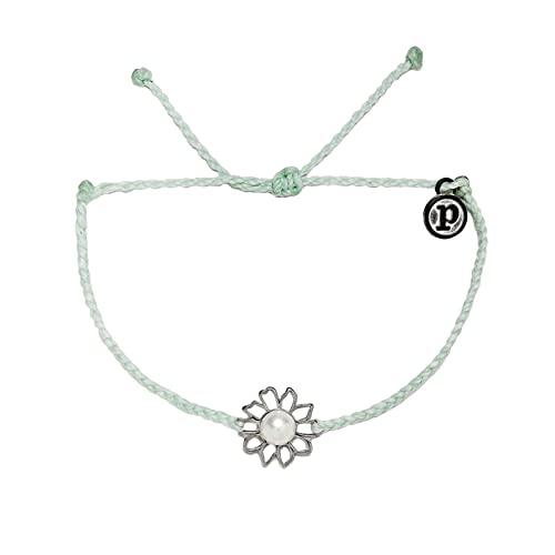 Pura Vida Silver-Plated Magnolia Bracelet w/Pearl - Adjustable Band, Brand Charm - Winterfresh