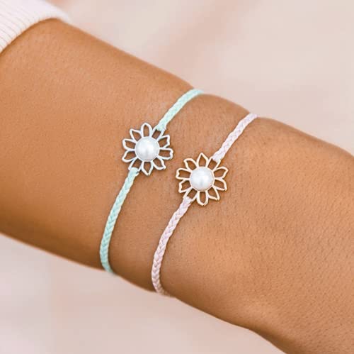 Pura Vida Silver-Plated Magnolia Bracelet w/Pearl - Adjustable Band, Brand Charm - Winterfresh