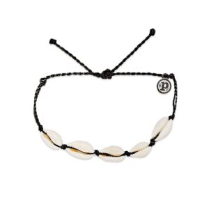 pura vida knotted cowries bracelet - 100% waterproof, adjustable band - plated brand charm, black