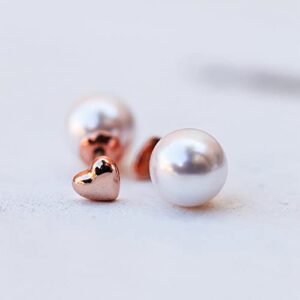 Pura Vida Rose Gold-Plated Pearl & Heart Double-Sided Stud Earrings - Brass Base, Sterling Silver Posts - 1 Pair