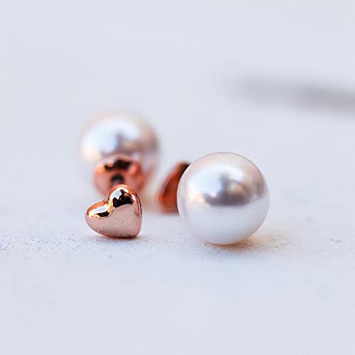 Pura Vida Rose Gold-Plated Pearl & Heart Double-Sided Stud Earrings - Brass Base, Sterling Silver Posts - 1 Pair