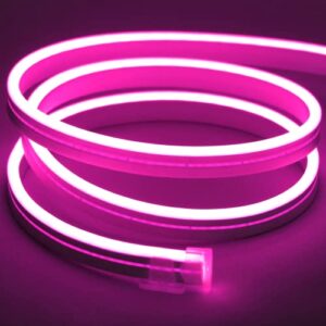 meijiajia led neon strip lights, pink 12v/16.4ft, flexible diffuser, cuttable & bendable waterproof silicon, for sign custom, decor & mood lighting. [power adapter not included]