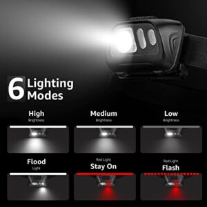Lepro LED Headlamp Flashlights, 1500Lux Head Lamp with 6 Lighting Modes and Red Light, IPX4 Waterproof Headlamp for Camping Hiking Backpacking Fishing, Adjustable Headband Suit for Adults Kids