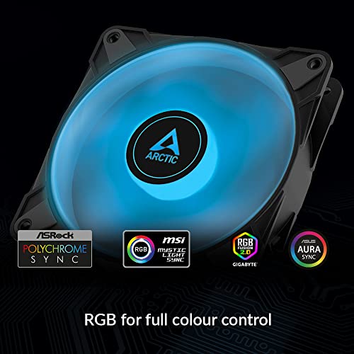 ARCTIC P12 PWM PST RGB (3 Pack, incl. Controller) - 120 mm PWM case Fan Optimized for Static Pressure, case Fan, semi-Passive: 0-2000 RPM, 12V 4 pin RGB LED - Black