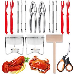 artcome 16-piece seafood tools set including 2 lobster crackers, 6 crab forks, 4 lobster shellers, 2 butter warmers, 1 lobster crab mallets, 1 seafood scissor