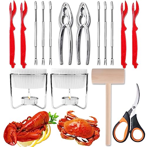 Artcome 16-Piece Seafood Tools Set Including 2 Lobster Crackers, 6 Crab Forks, 4 Lobster Shellers, 2 Butter Warmers, 1 Lobster Crab Mallets, 1 Seafood Scissor