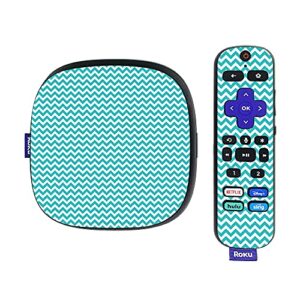 mightyskins skin compatible with roku ultra hdr 4k streaming media player (2020) - turquoise chevron | protective, durable, and unique vinyl decal wrap cover | easy to apply | made in the usa