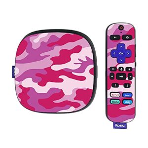 mightyskins skin compatible with roku ultra hdr 4k streaming media player (2020) - pink camo | protective, durable, and unique vinyl decal wrap cover | easy to apply | made in the usa