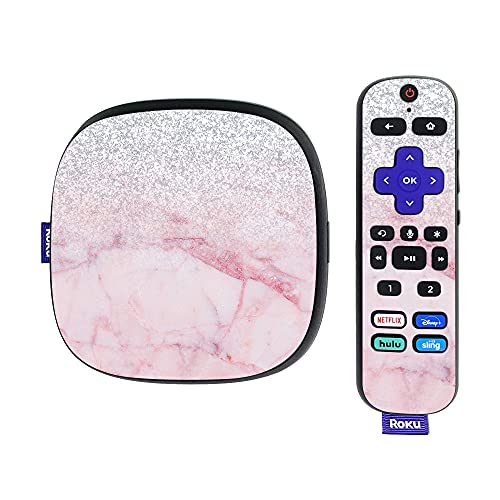 MightySkins Skin Compatible with Roku Ultra HDR 4K Streaming Media Player (2020) - Girly Marble Dazzle | Protective, Durable, and Unique Vinyl Decal wrap Cover | Easy to Apply | Made in The USA