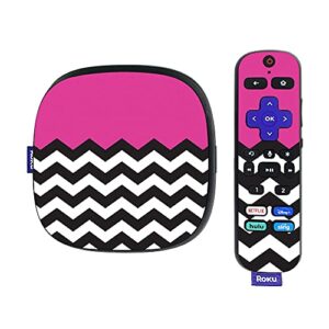 mightyskins skin compatible with roku ultra hdr 4k streaming media player (2020) - hot pink chevron | protective, durable, and unique vinyl decal wrap cover | easy to applys | made in the usa