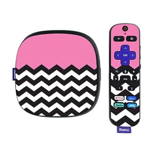 mightyskins skin compatible with roku ultra hdr 4k streaming media player (2020) - pink chevron | protective, durable, and unique vinyl decal wrap cover | easy to apply | made in the usa