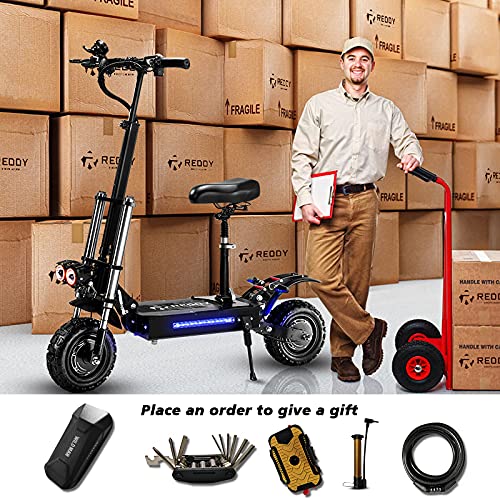 REDDYDY Adult Electric Scooter, Max Speed 55MPH,Total Power 6000W, 75mile Long Range Battery, 60V Dual Drive, 11-inch Wheels, Portable Foldable, Off Road (60V38AH 70-75 Mile Range)