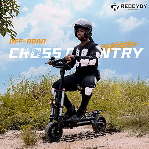 REDDYDY Adult Electric Scooter, Max Speed 55MPH,Total Power 6000W, 75mile Long Range Battery, 60V Dual Drive, 11-inch Wheels, Portable Foldable, Off Road (60V38AH 70-75 Mile Range)