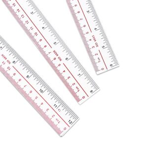 3 pack two-color scale (inch, cm) plastic ruler set straight ruler plastic measuring tool for student school office (6 inch ruler,8 inch ruler, 12 inch ruler/15,20,30cm)