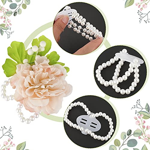 4 Pieces Elastic Pearl Wrist Corsage Bands Wristlets Wedding Corsage Pearl Bracelet Stretch Pearl Wedding Wristband Faux Pearl Bead Corsage Accessories Bracelets for Wedding Party Bride Bridesmaid