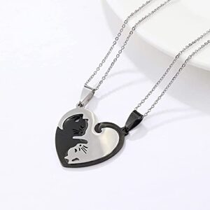 HANRESHE Cat Matching Necklaces Best Friend Necklaces Girls Fashion Couples Friendship Pendant Heart Yin Yang Friendship Necklace For 2