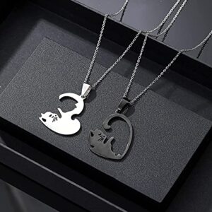 HANRESHE Cat Matching Necklaces Best Friend Necklaces Girls Fashion Couples Friendship Pendant Heart Yin Yang Friendship Necklace For 2