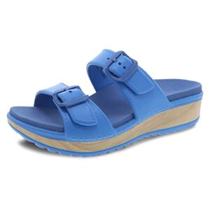 dansko kandi slip-on adjustable sandal for women – lightweight and durable, easy clean molded eva –natural arch technology for added support blue 10.5-11 m us