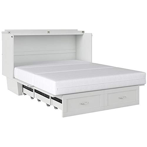 Atlin Designs Modern Wood Queen Murphy Bed Chest in White Finish