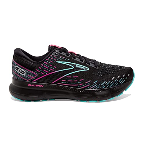 Brooks Women's Glycerin 20 Neutral Running Shoe - Black/Blue Light/Pink - 8.5 Medium