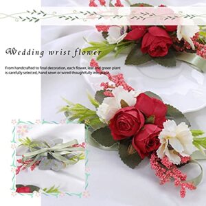 Campsis Wedding Wrist Flower Corsage Red Handmade Floarl Hand Flower Bride Bridal Artificial Wristlet for Prom Party Beach Photography 2PCS