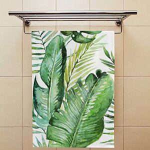 Vantaso Bath Hand Towels Face Terry Towel Washcloth Couple Bathroom Set of 2 Green Tropical Palm & Fern Leaves Kitchen Decor Soft Quick Dry Super Absorbent 30 X 15 inch