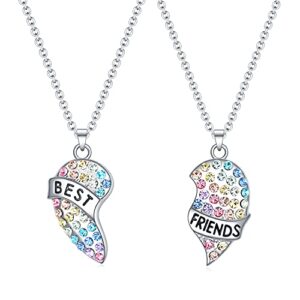 luomart girls best friends necklace for 2,bff friendship gifts for 2,rainbow broken heart pendant jewelry set for women teens (bff for 2)