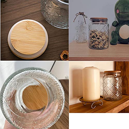 Livejun Vintage Glass Jar Canister Storage Jar with Seal Wooden Lid Retro Design for Kitchen Counter, Pantry, Tea, Sugar, Coffee Tea Beans,Flour 23.5 oz Set of 2 (Plum blossom)
