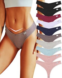 finetoo 10 pack thongs for women cotton underwear v string breathable stretch hipster sexy thong panties s-xl